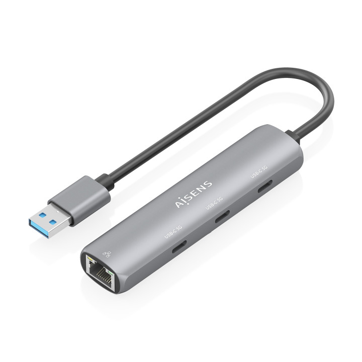 AISENS USB3.0 Dock USB-A A Ethernet Gigabit + Hub 3xUSB-C, Gris, 15cm