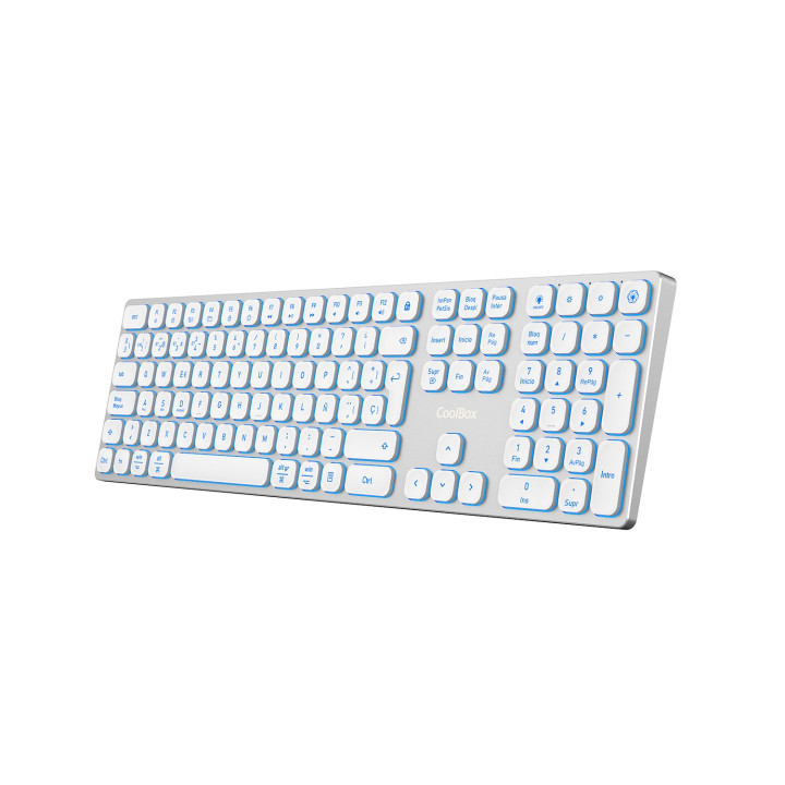 CoolBox TECLADO INALAMBRICO RETROILUMINADO MOONLIGHT KEY B431 USB-C+BT5.1+RF2.4G BLANCO DE ALUMINIO