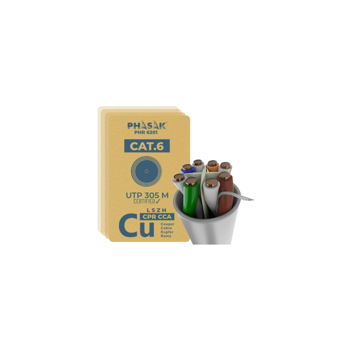 Phasak Bobina Cable UTP Cat.6 100% cobre LSZH CPR Cca 305 m – PHR 6201