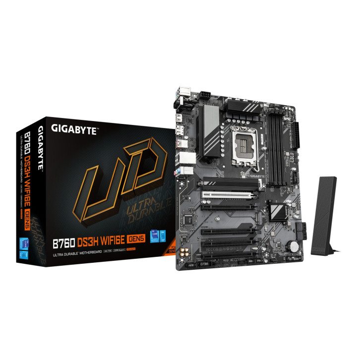 GIGABYTE B760 DS3H WIFI6E GEN5 Placa Base – Compatible con procesadores Intel Core 14ª generación, VRM digital de 8+2+1