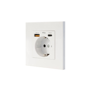 Nanocable Base de enchufe de pared tipo schuko con 1xUSB-A QC 3.0 + 1xUSB-C PD - Max. 3.4A, Blanco