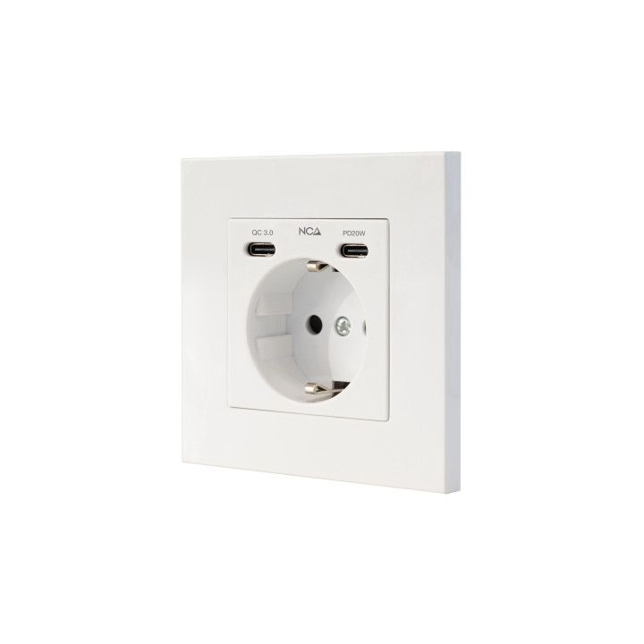 Nanocable Base de enchufe de pared tipo schuko con 2 USB-C PD - Max. 3.4A, Blanco