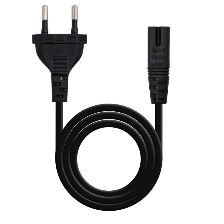 Nanocable Cable de Alimentación con forma 8, CEE7/16/M – C7/H, Negro, 2m