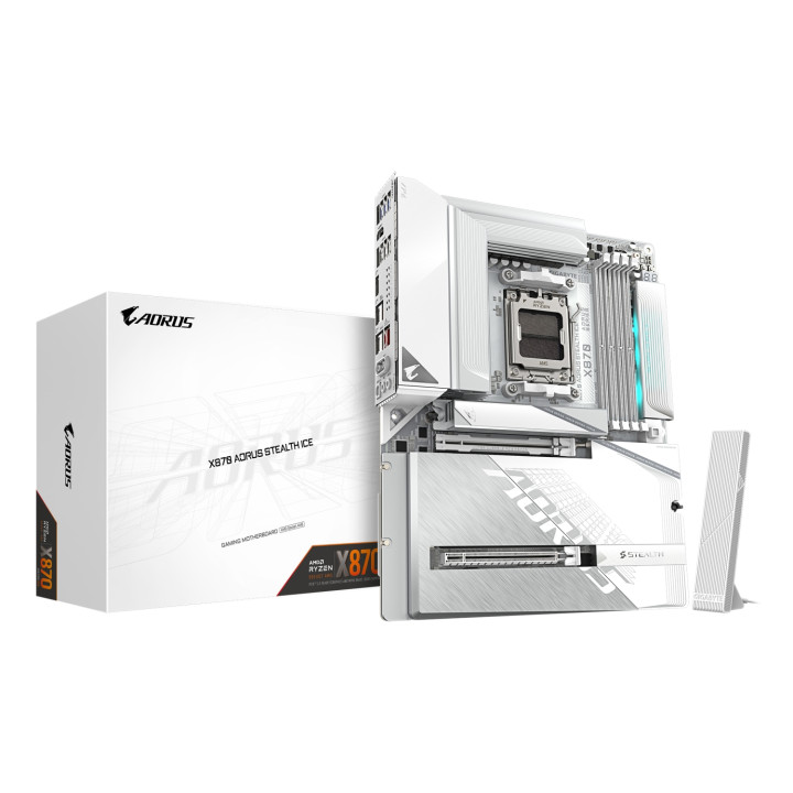 GIGABYTE X870 AORUS STEALTH ICE Placa Base – Compatible con procesadores AMD Ryzen 9000, VRM digital de 16+2+2 fases,...