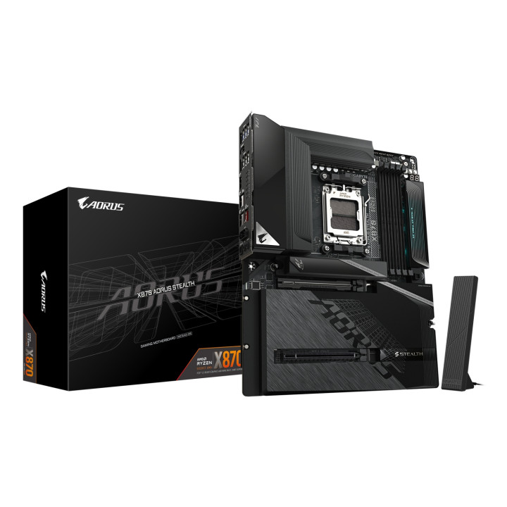GIGABYTE X870 AORUS STEALTH Placa Base - Compatible con procesadores AMD Ryzen 9000, VRM digital de 16+2+2 fases, hasta
