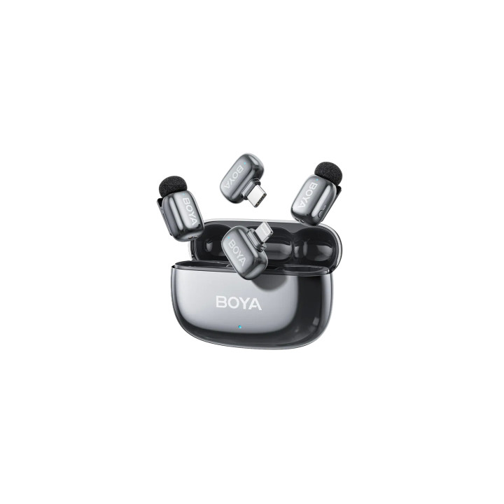 BOYA Mini 2 Microfono Inalambrico (2 TX+2 RX) Lightning y USB-C para iPhone, Android, Ultraligero, Cancelación de...