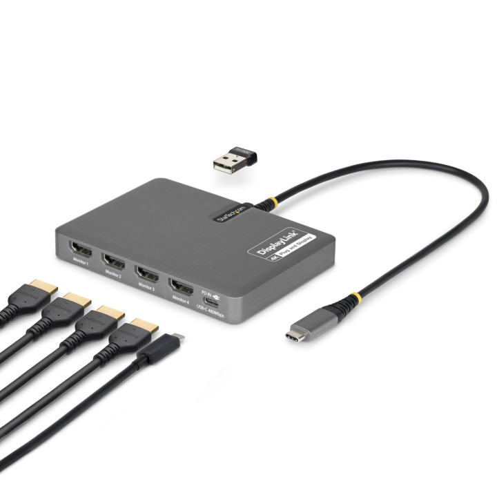 StarTech.com QUAD-USB-HDMI-ADAPT base para portátil y replicador de puertos Alámbrico USB 3.2 Gen 1 (3.1 Gen 1) Type-C