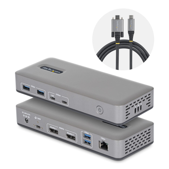 StarTech.com Docking Station USB-C de 2 Monitores DisplayPort - 4K 60Hz - Red Ethernet de 1Gbps - Dock Multipantalla -