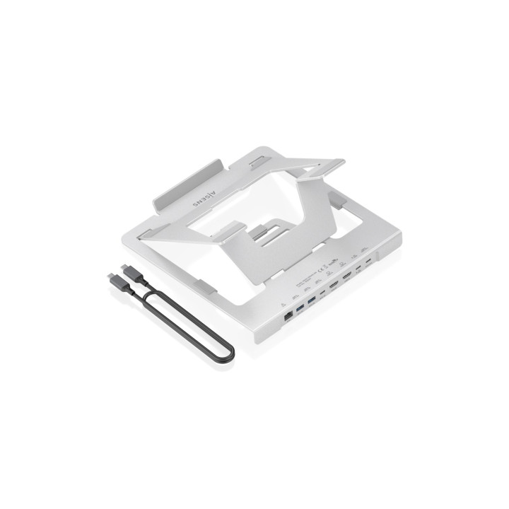 AISENS Soporte de Sobremesa Ajustable para Portatil / Tablet con USB-C Docking 7 en 1, Gris