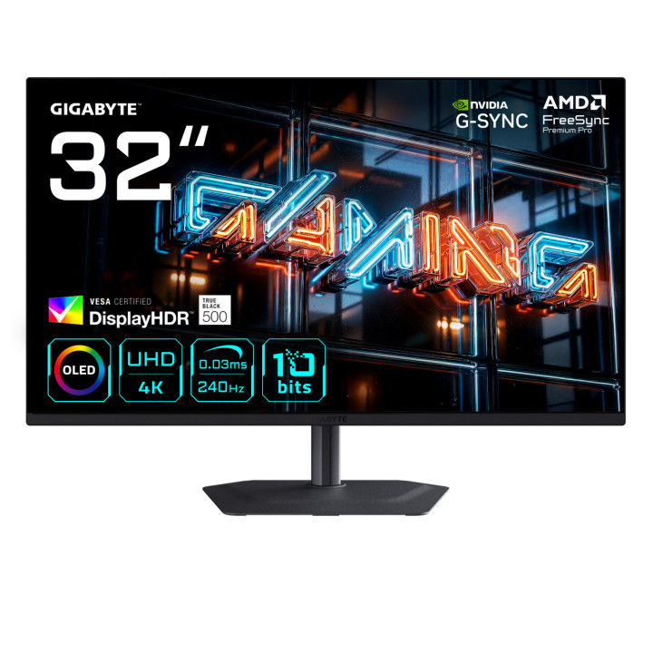 GIGABYTE MO32U24 Monitor Gaming OLED 32” 4K UHD - 3840 x 2160, 240Hz, 0.03ms, 300 cd/m², G-Sync Compatible, FreeSync...