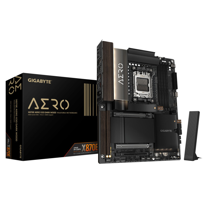 GIGABYTE X870E AERO X3D DARK WOOD Placa Base – Compatible con CPUs AMD Ryzen 9000, VRM digital de 16+2+2 fases, hasta...