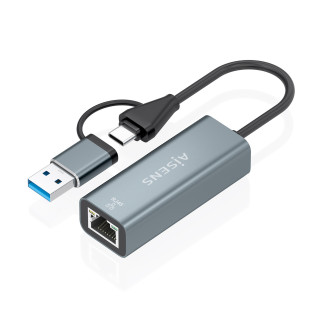 AISENS Conversor USB3.2 Gen1 USB-A+USB-C A Ethernet Gigabit 10/100/1000 Mbps, Gris, 15cm