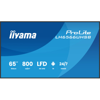 iiyama LH6566UHSB-B1AG pantalla de señalización Pantalla plana para señalización digital 165,1 cm (65") LCD Wifi 800 cd