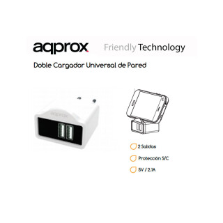 CARGADOR APPROX 2 PUERTOS USB APPUSBWALL21W