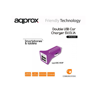 CARGADOR APPROX COCHE 2 PUERTOS USB PURPURA APPUSBCAR31P
