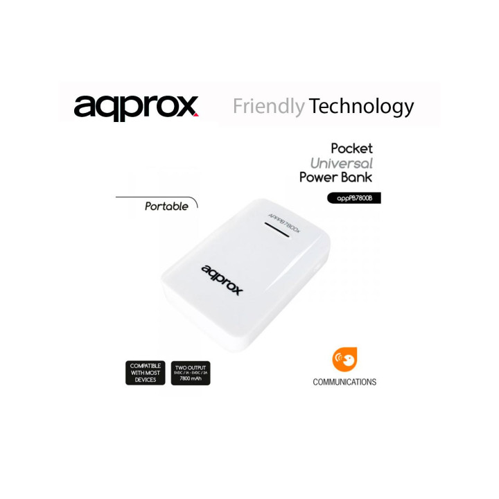 BATERIA EXTERNA APPROX 7800 mAh 2A BLANCO APPPB7800W*