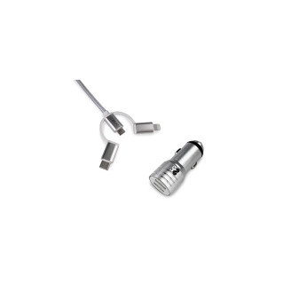 Subblim Cargador coche dual 2xusb 2.4A + cable 3 in 1 plata
