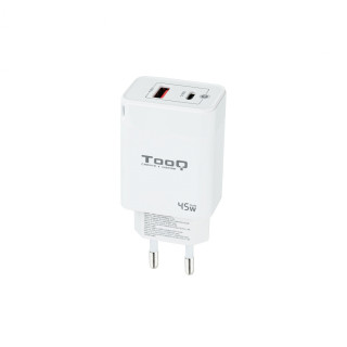 TooQ Cargador de Pared GaN USB-C/PD + USB-A/QC 45W, Blanco
