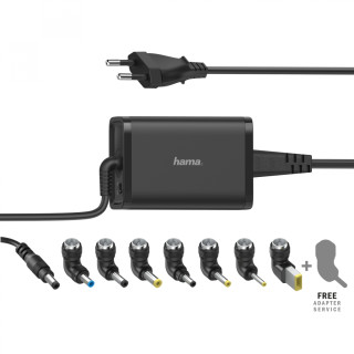 HAMA Cargador universal portátil, con 7 adaptadores, de 15-19V/65W, Enchufe Europeo, Color negro
