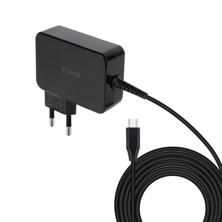 TooQ Cargador de portátil GAN USB-C PD3.0 90W, Negro