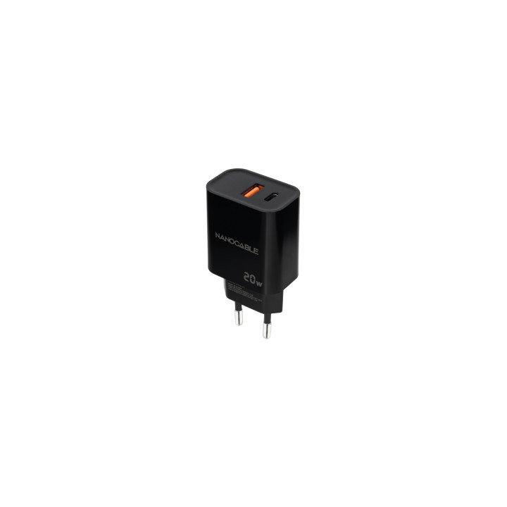 Nanocable Cargador USB-C/PD + USB-A/QC 20W, Negro