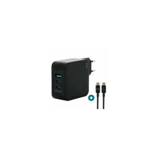Mobilis Charger 100W 2USB C 1USBA GaN cable 100W Portátil, Smartphone, Tableta Negro Corriente alterna Interior
