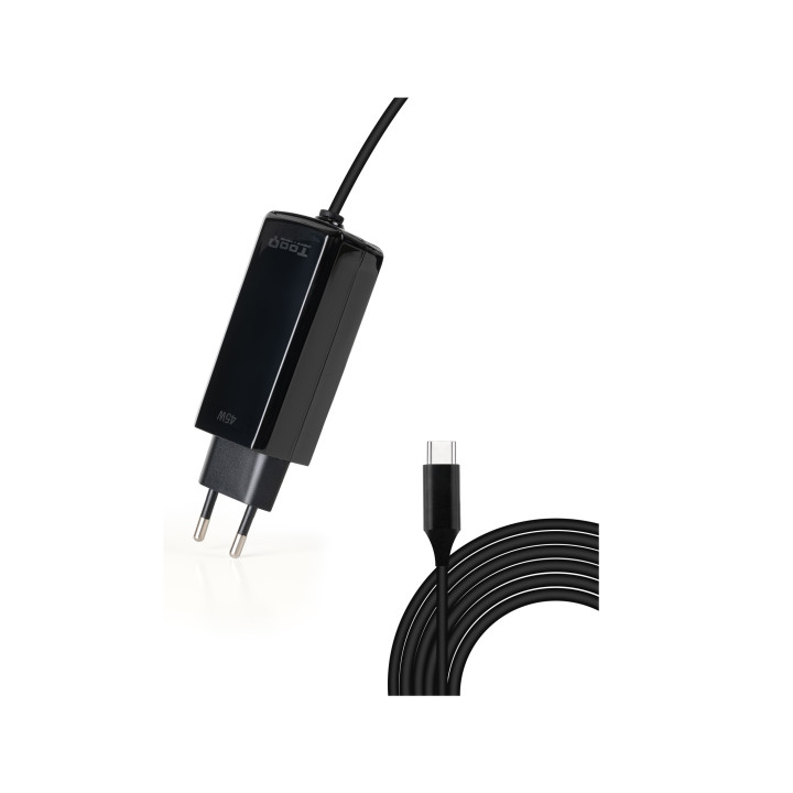 TooQ Cargador de portátil GAN USB-C PD 45W, Negro