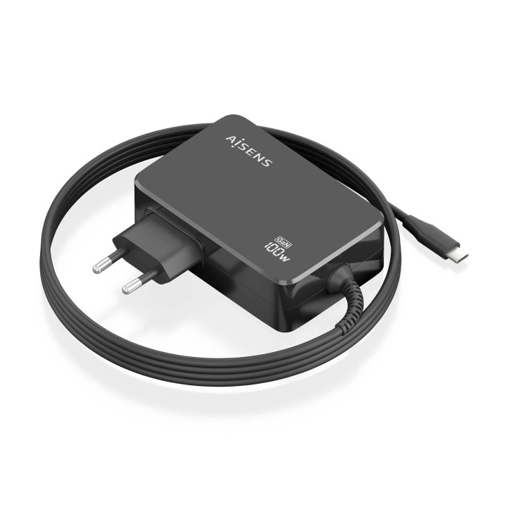 AISENS Cargador GaN 100W PD3.0 1xUSB-C 1.8m, Negro