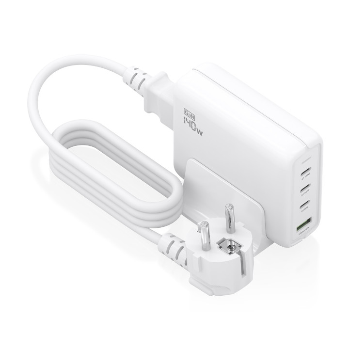 AISENS Cargador Sobremesa GaN 140W, 3x USB-C PD3.1 QC4.0 QC5.0, 1x USB-A QC3.0, Blanco