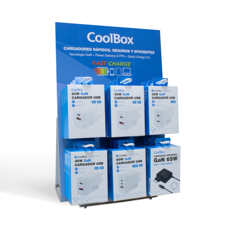 CoolBox PACK 18 CARGADORES GAN + EXPOSITOR