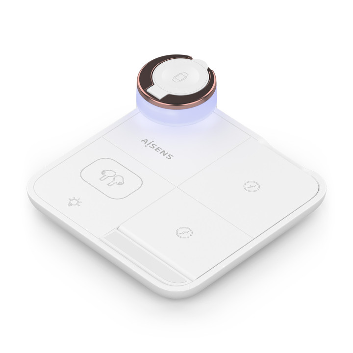 AISENS Cargador Inalambrico USB-C 4 en 1 De 15W Para Movil, Apple Watch, Auriculares Con Estuche De Carga, Blanco