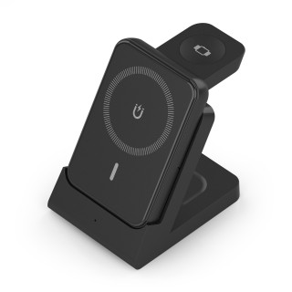 AISENS Cargador Inalambrico USB-C 4 en 1 De 15W Para Movil, Apple Watch, Auriculares Con Estuche De Carga, Negro