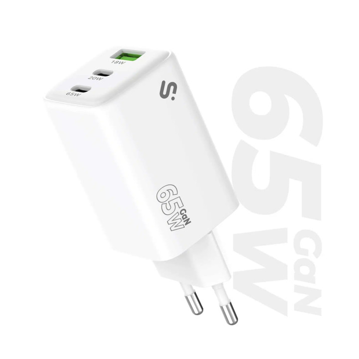 SUBBLIM Cargador GaN 65W USB-C + USB-C + USB-A