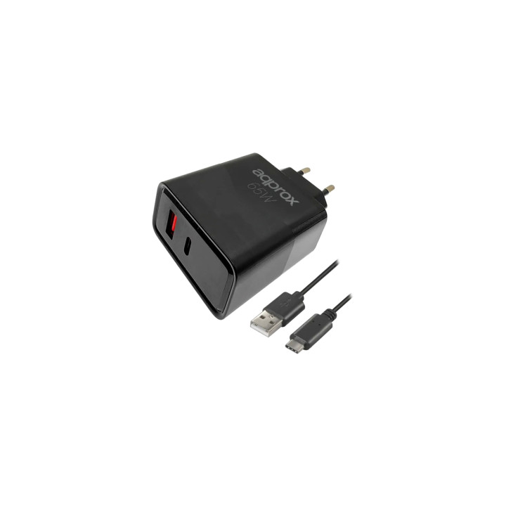 Approx APPUSBWALL65W Cargador 65W QC 1x USB A + 1 USB C + cable