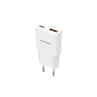 Nanocable Cargador USB-C/PD 25W + USB-A/QC 25W, Blanco