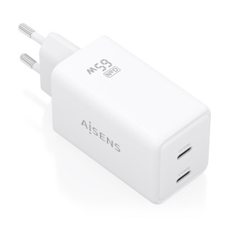 AISENS Cargador GaN 65W, 2xUSB-C PD3.0 QC4.0, Blanco