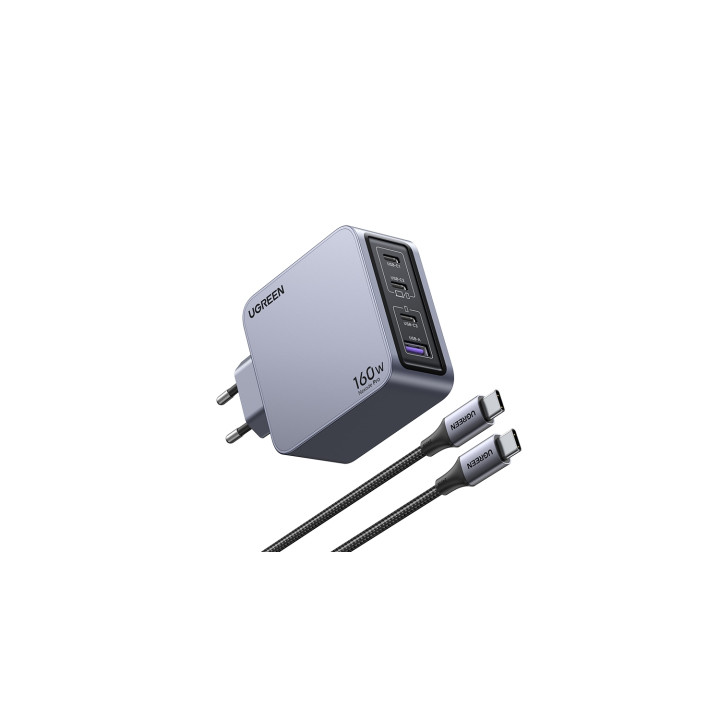 Ugreen Nexode Pro 160W GaN Charger with USB-C Cable Universal Negro, Gris Corriente alterna Carga rápida Interior