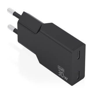 AISENS Cargador Ultra Delgado GaN 30W, 2xUSB-C PD3.0, Negro