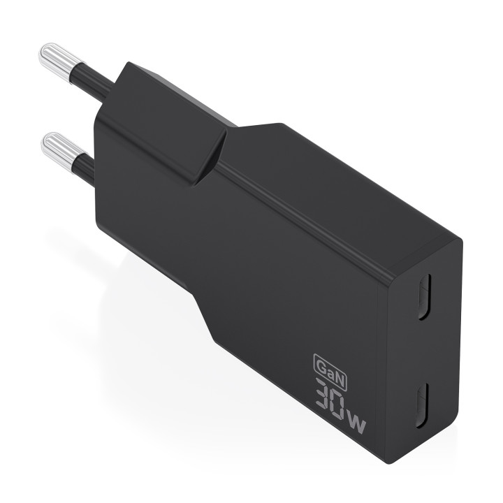 AISENS Cargador Ultra Delgado GaN 30W, 2xUSB-C PD3.0, Negro