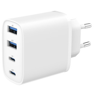 Gembird TA-UC-2A2C-PD40-01-W cargador de dispositivo móvil Smartphone, Tableta Blanco Corriente alterna Carga rápida...