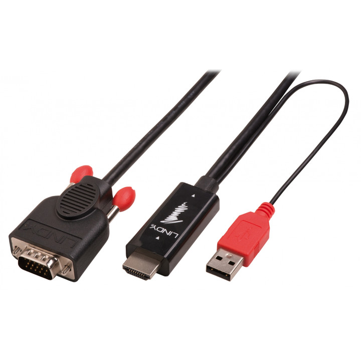 Lindy 41456 adaptador de cable de vÍ­deo 2 m HDMI VGA (D-Sub) Negro