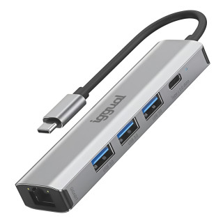 iggual IGG320181 hub de interfaz USB 3.2 Gen 1 (3.1 Gen 1) Type-A 5000 Mbit/s Gris