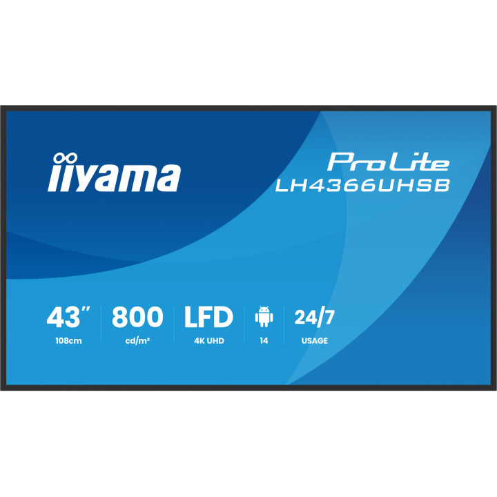 iiyama LH4366UHSB-B1AG pantalla de señalización Pantalla plana para señalización digital 109,2 cm (43") LCD Wifi 800 cd