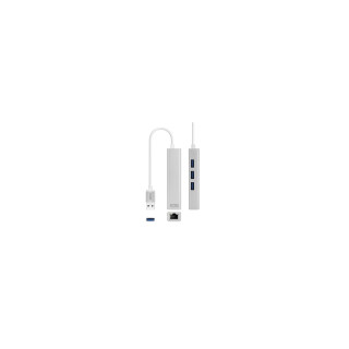 ADAPTADOR USB-C A ETHERNET GIGABIT NANOCABLE USB-C MACHO RJ45 HEMBRA 3XUSB 3.0 HEMBRA 15CM PLATA 10.03.0404