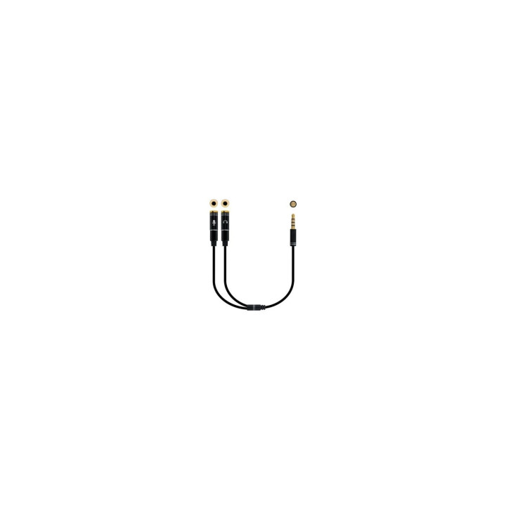 ADAPTADOR NANOCABLE AUDIO ESTEREO JACK 3.5 MACHO 4 PINES A 2XJACK 3.5 HEMBRA 3 PINES 30CM NEGRO 10.24.1202