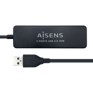 HUB USB AISENS CONECTORES USB-A 2.0 MACHO A 4X USB-A 2.0 HEMBRA CABLE 30CM NEGRO A104-0402
