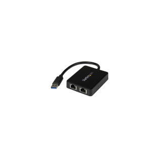 StarTech.com Adaptador Tarjeta de Red NIC Externa USB 3.0 2 Puertos Gigabit Ethernet RJ45 y Puerto USB - negro