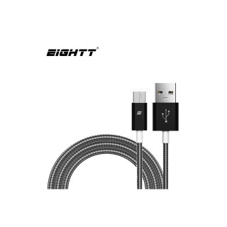 Eightt Cable USB a MicroUSB 1Mts trenzado de Nylon Negro. Carcasa de aluminio