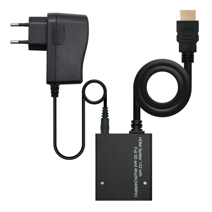 Splitter hdmi 1x2 con alimentacion nanocable 50cm negro 10.25.3502