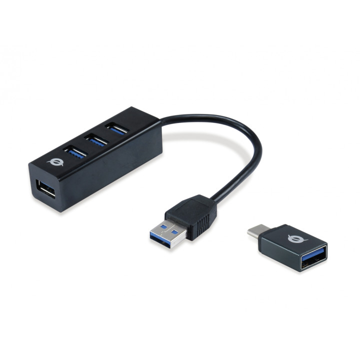 Conceptronic HUBBIES04B Hub usb 3.2 Gen 1 (3.1 Gen 1) tipo-A 4puertos 5000 Mbit/s negro